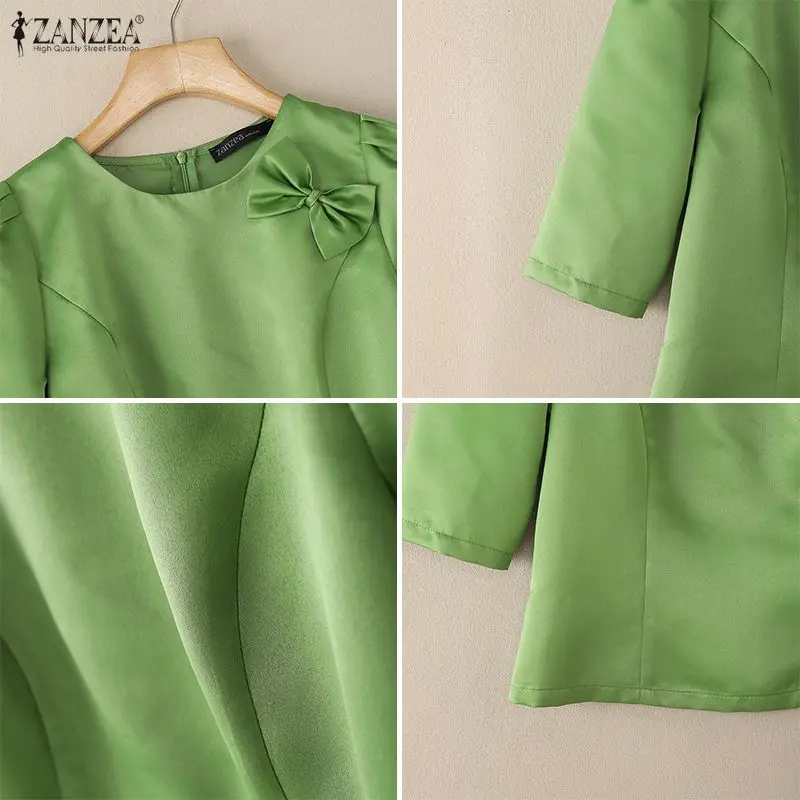 ZANZEA 여성용 우아한 새틴 블라우스 고급스러운 공주 스타일 반소매 뒷지퍼 슬림핏 숏탑 여름 여성 의류 3XL