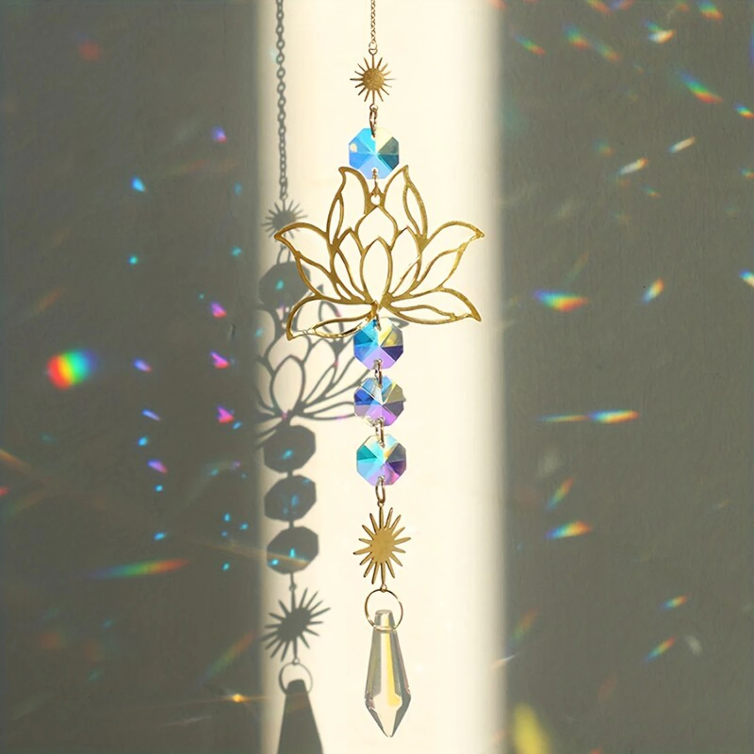 

Gorgeous Exquisite Handmade Metal Lotus and Artificial Crystal Suncatcher Charm Pendant - Elegant All-Seasons Outdoor Garden Pla