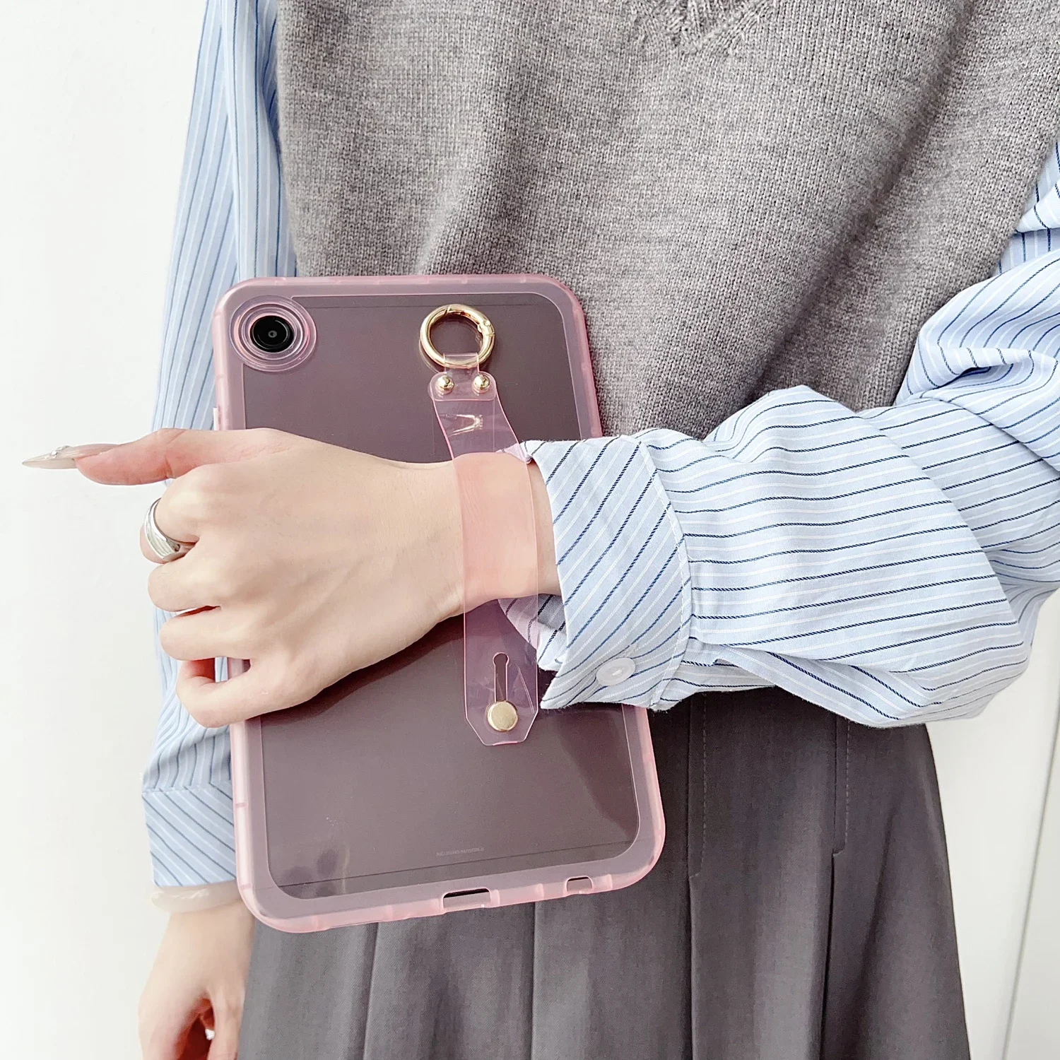 with Hand Band For Samsung Tab Case S9 S8 S7 A9 Plus A8 A7 S6 Lite Tablet Case Clear Transparent Soft Silicone Cover