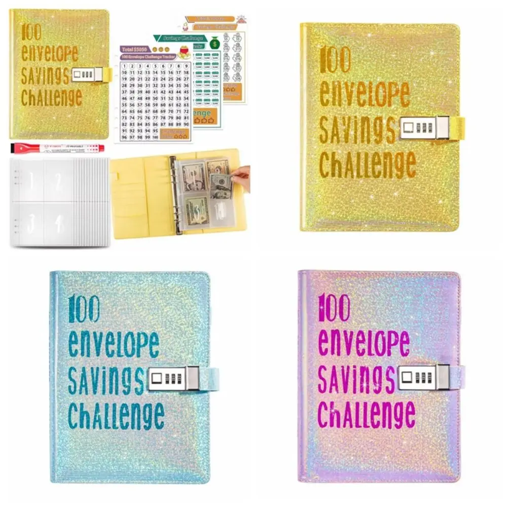 Cash Envelopes Money Saving Binder Laser Cover Password Lock Mini Budget Binder Durable Colorful Envelope Savings Challenge Kids