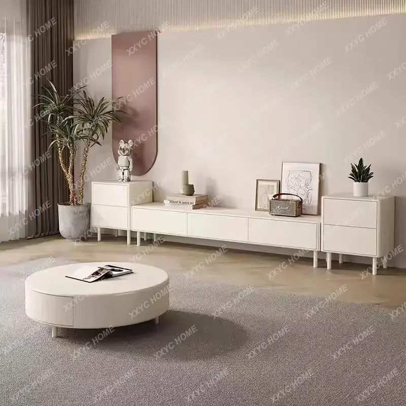 Modern cream style living room household paint round rectangular coffee table TV cabinet dining side combination package
