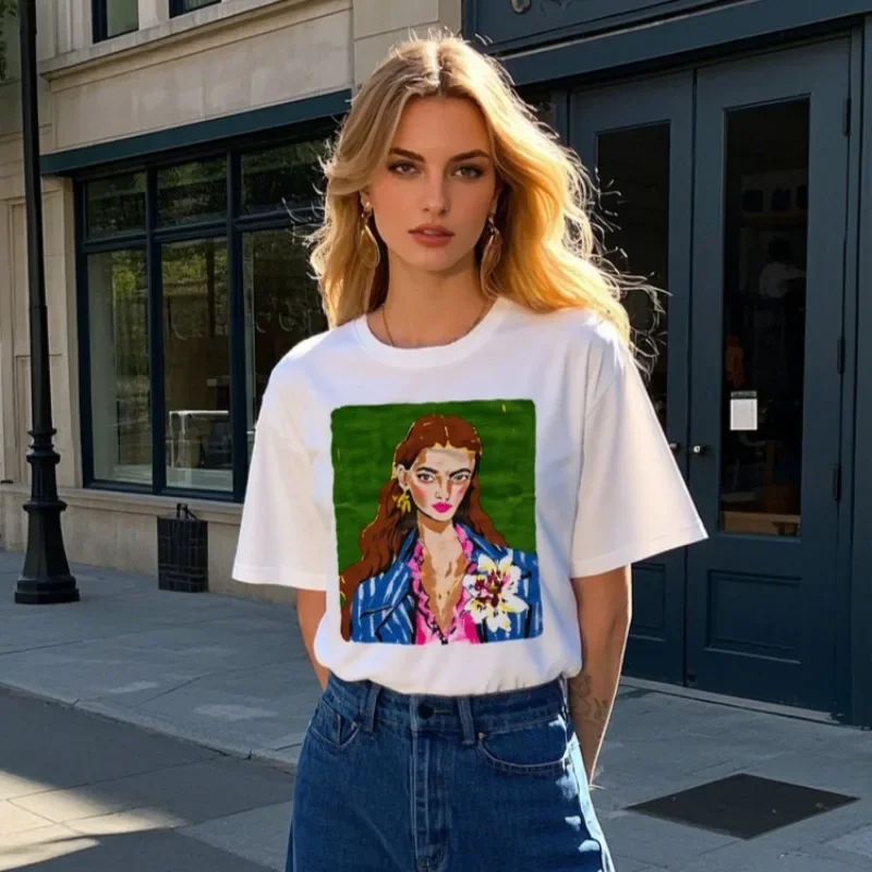 

Summer Pure Cotton Printed Street Clothing T-shirt Women Y2k Fashion 2025 Hip-hop Personality Loose Short-sleeved Ins Top