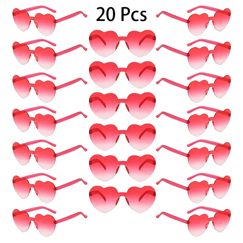 20 Stück herzförmige Sonnenbrille für Damen, modisch, randlos, Farbverlauf, mehrfarbig, Rave-Sonnenbrille, trendig, niedlich, Strand, Urlaub, Dekor, Schattierungen – Detail 9