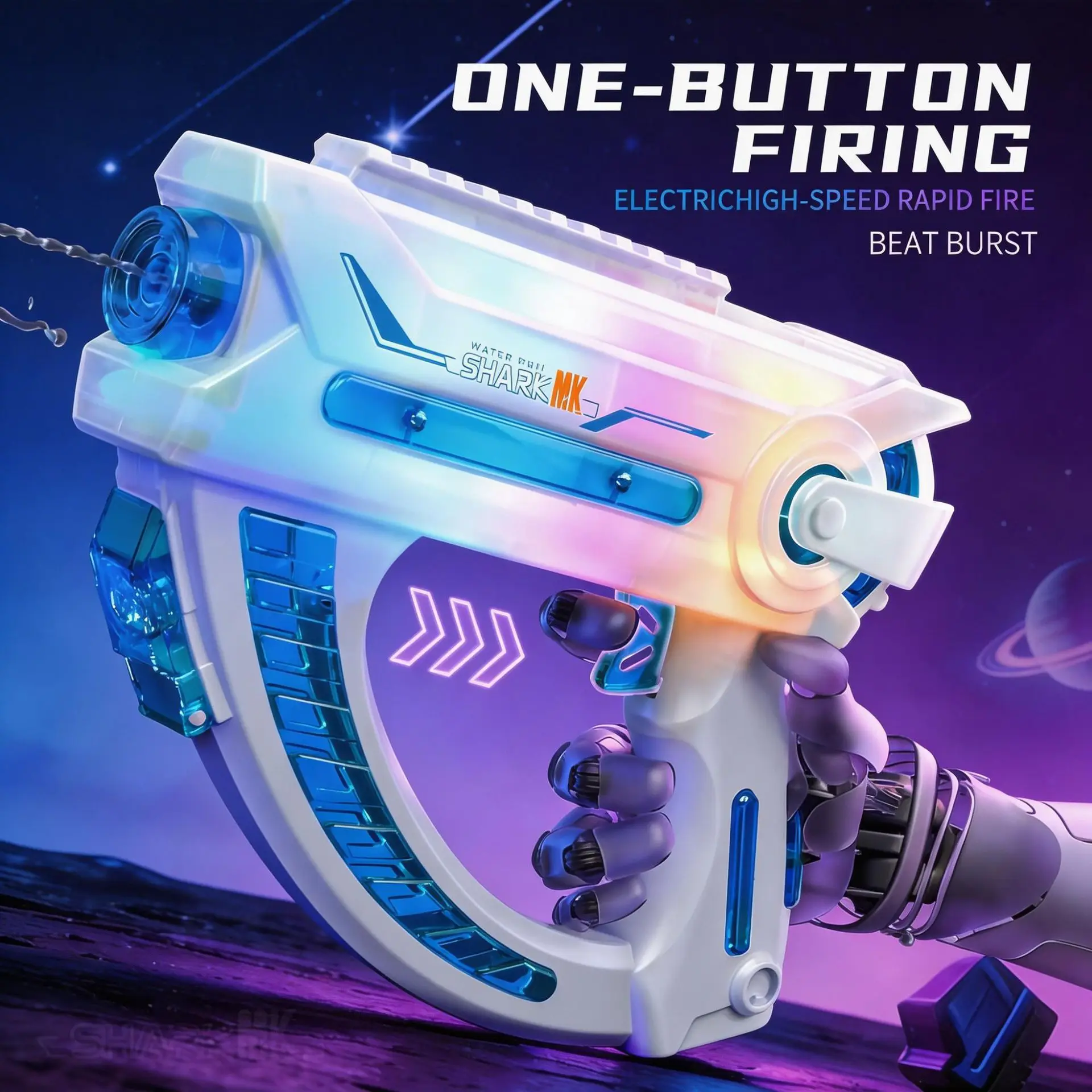 Electric Water Gun Colorful Lights Continuous Firing Squirt Gun Large Capacity Long Range Shooting Watergun Beach Outdoor Toy