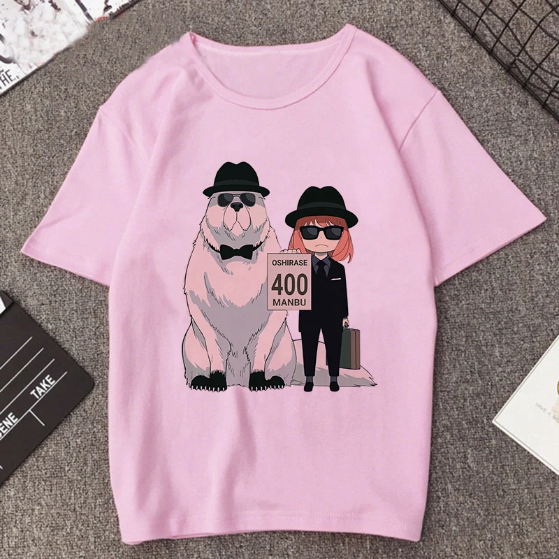 Manga Anya Forger Printed T-shirt Pink Funny Anime Spy X Family T Shirt Woman Harajuku Casual Short Sleeve Tee Women\'s T-shirts