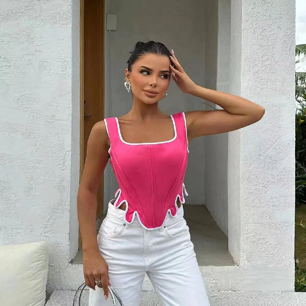 

Women's Sexy Square Neck Camisole Short Hem Unique Design Hot Outfit Versatile Bandage Top Casual Ladies Clothing Pretty Wear