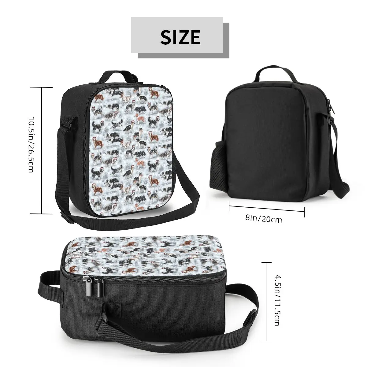 Cute Christmas Border Collie Dog Portable Lunch Box for Pet Animal Thermal Cooler Food Insulated Lunch Bag Kids School Children