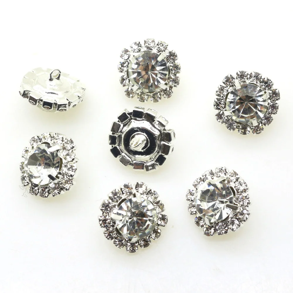 10 Pcs/ Set 15MM Round Rhinestone Buttons, Sewing Buttons For Needlework, DIY Wedding Decoration Buttons, Clothes Buttons