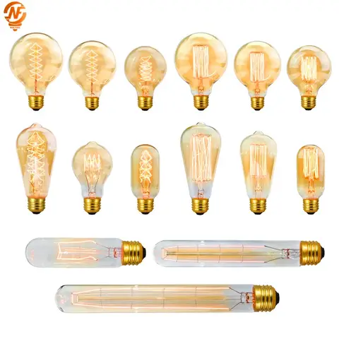 E27 Light Bulb Retro Edison Light Bulb E27 220V 40W A19 A60 T10 T45 T185 ST64 G80 G95 Filament Vintage Ampoule Incandescent Bulb Edison Lamp