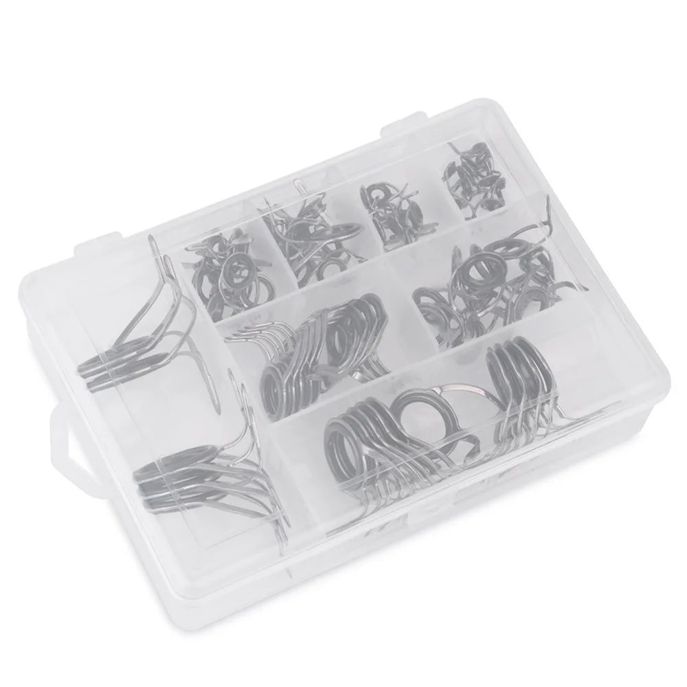 75PCS Stainless Steel Fishing Rod Guide Kit Ceramic Multiple sizes Fishing Guide Rings Double Feet Silver Fishing Eye Rings