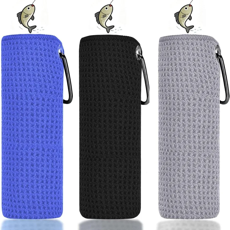 

Microfiber Fishing Towel with Clip 3 Pack 16"x16" Super Absorbent and QuickDry Towel for Fishing Swimming Camping Car Detailing