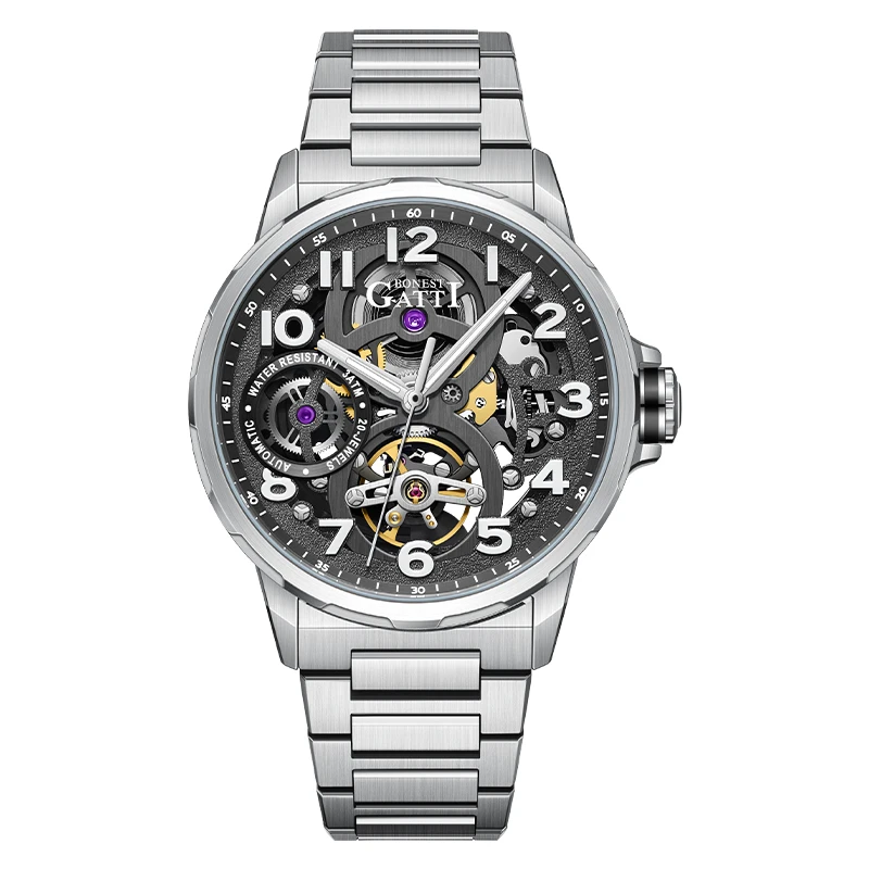 BONEST GATTI BG8010 Fashion Luxury Clock Automatic Mechanical Watches for Men Special Circle Wristwatch