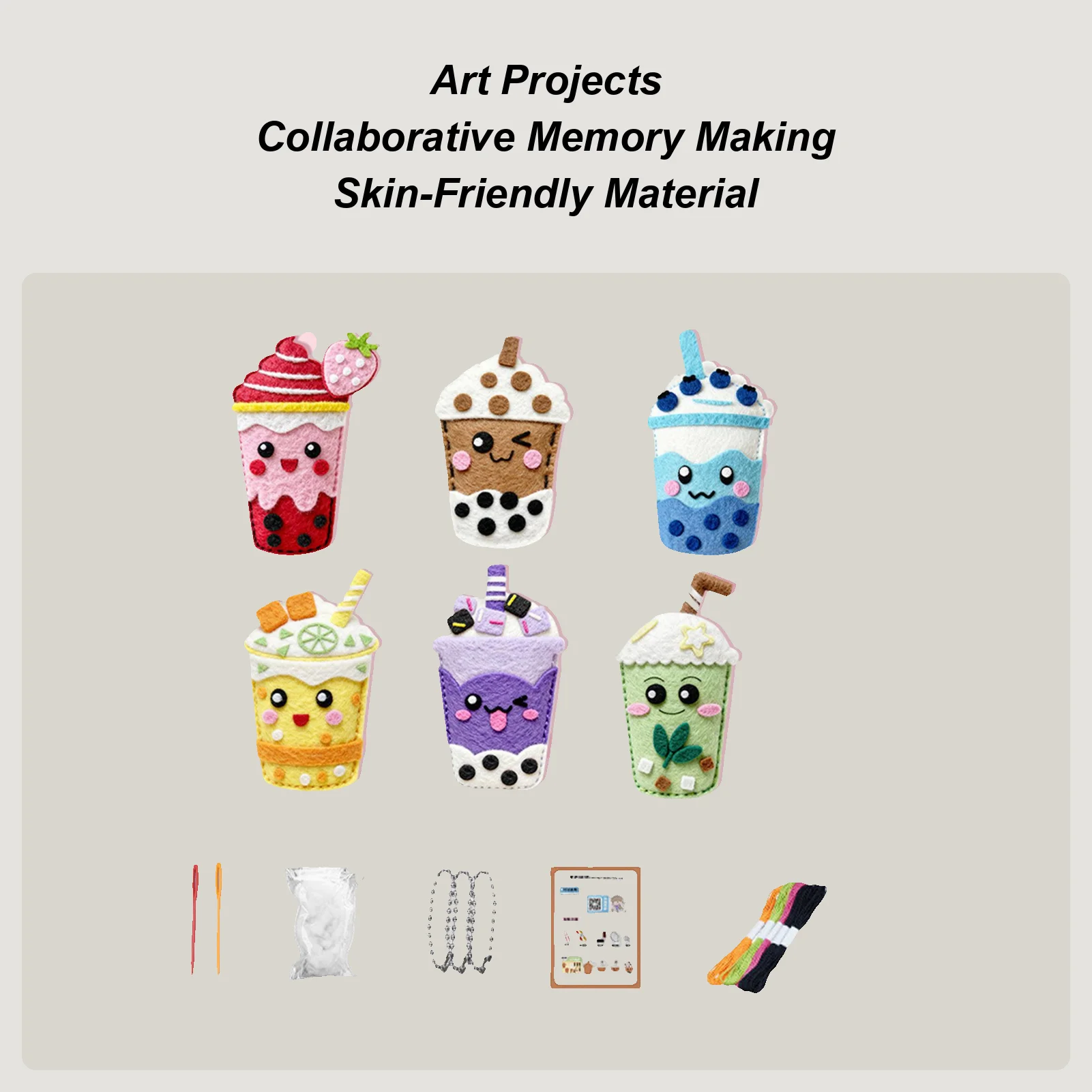 Kid Sewing Kit Make Milk Tea Backpack Charm Girls Sewing Kit For Art Project Doll Making Home School Activity Play Art Project