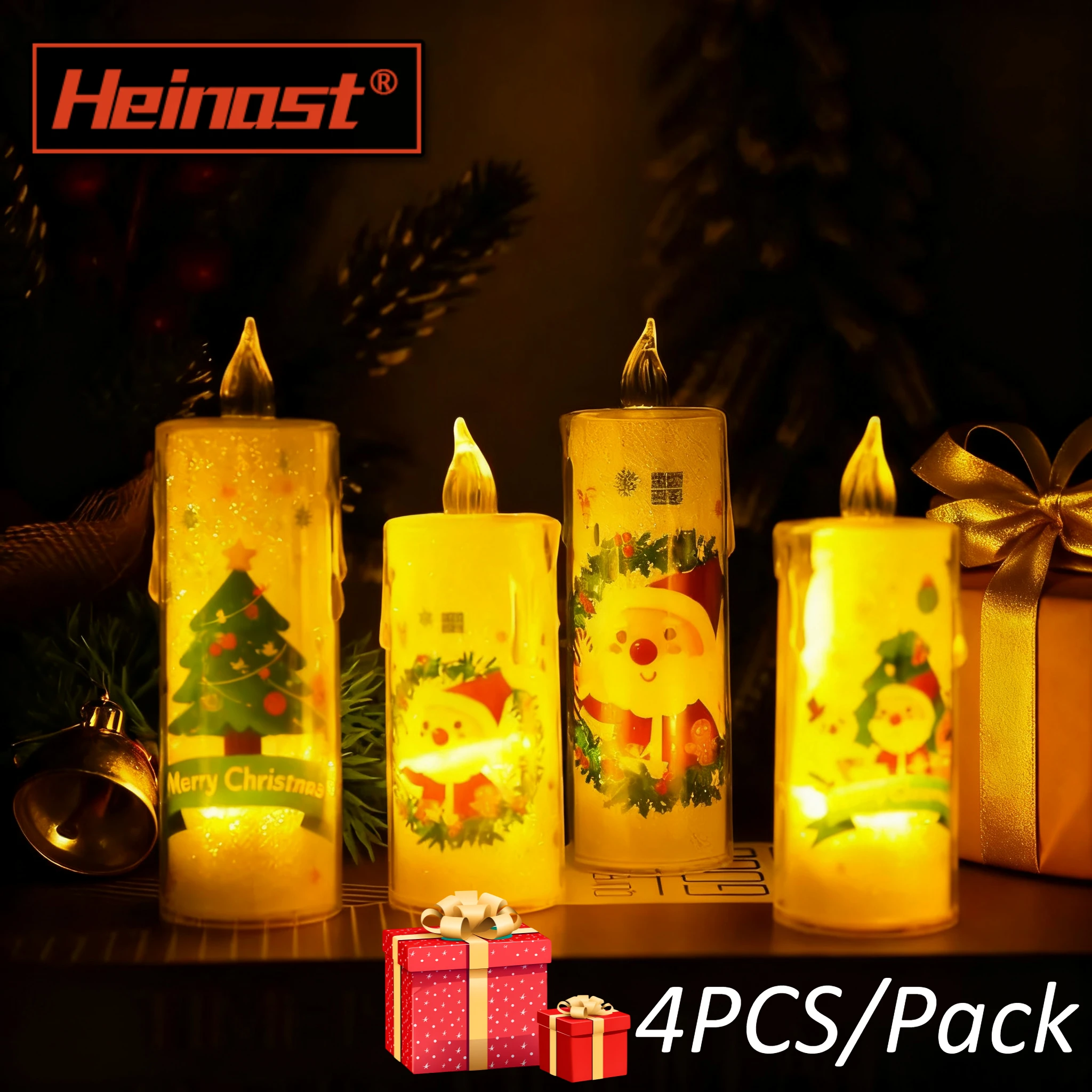 4PCS/Pack LED Crystal Transparent Candle Electronic Candle Light Christmas Atmosphere Light Children's Gift Bedroom Nightlight