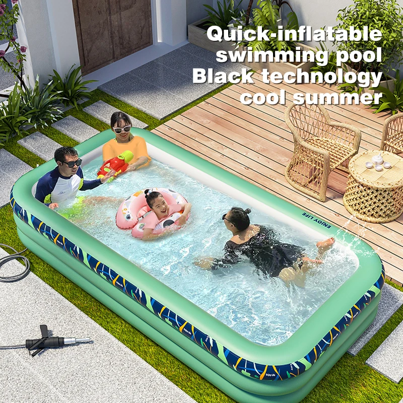 Piscinas grandes inflables para la familia, PISCINA Rectangular de PVC de 2,6/2,1 M, para bañarse al aire libre, regalos para el Día de los niños