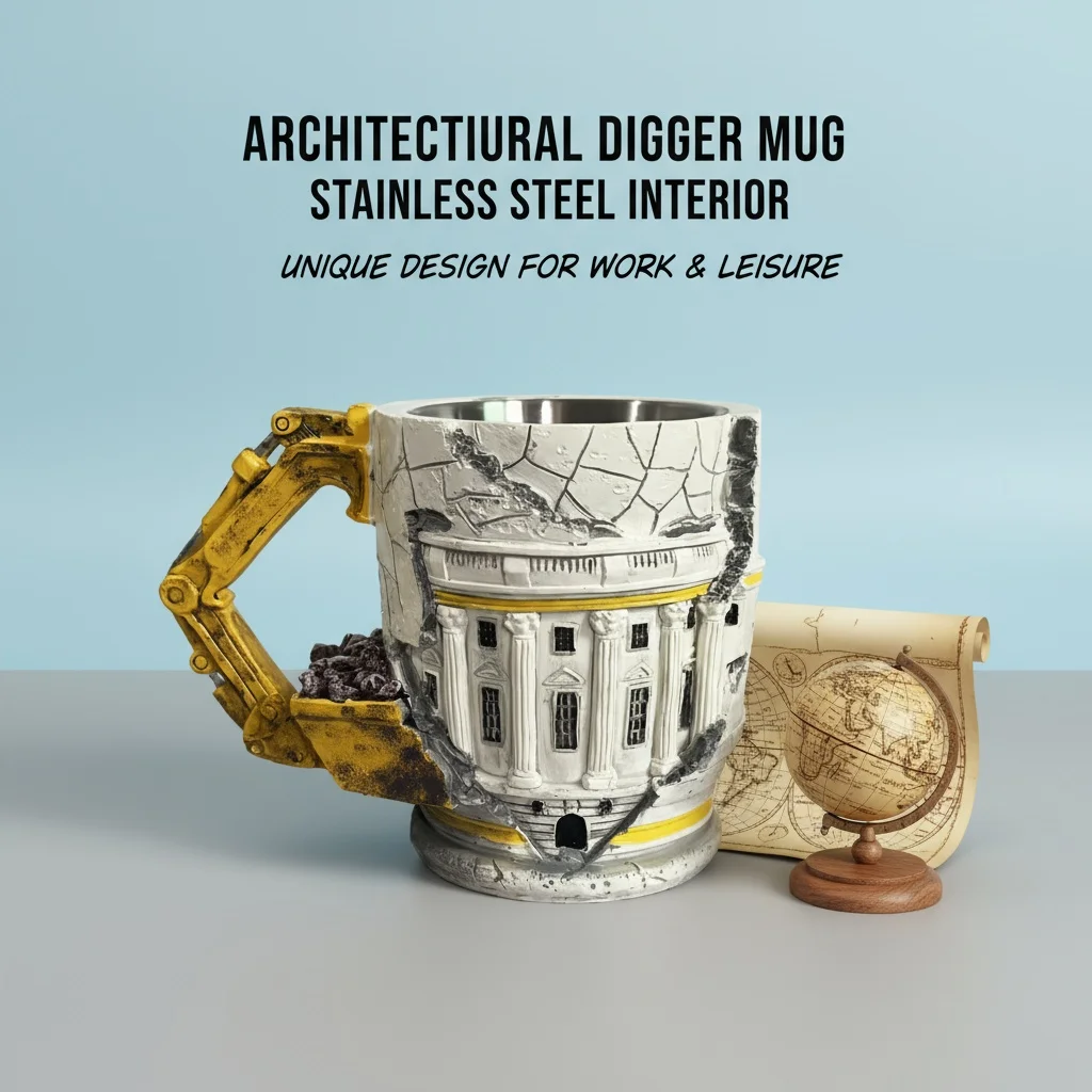 

Excavator handle resin coffee mug with stainless steel lining, novel construction beer mug, unique and fun gift for men