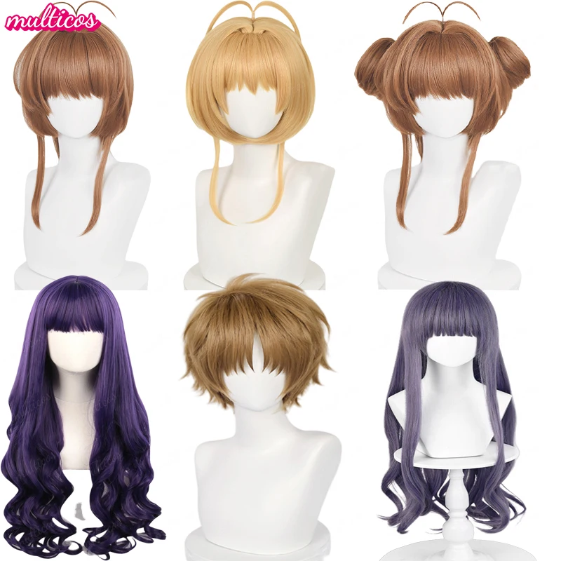 Anime Sakura Kinomoto Cosplay Wig Tomoyo Daidouji Syaoran Li Sakura Heat Resistant Synthetic Hair Party Wigs + Free Wig Cap