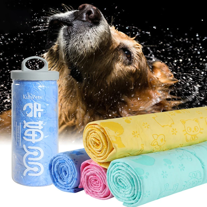 Pet Bath Towels Synthetic Deerskin Strong Absorbing Water Clean Towel Soft Lint-free Quick-drying Bath Towel with Storage Bucket