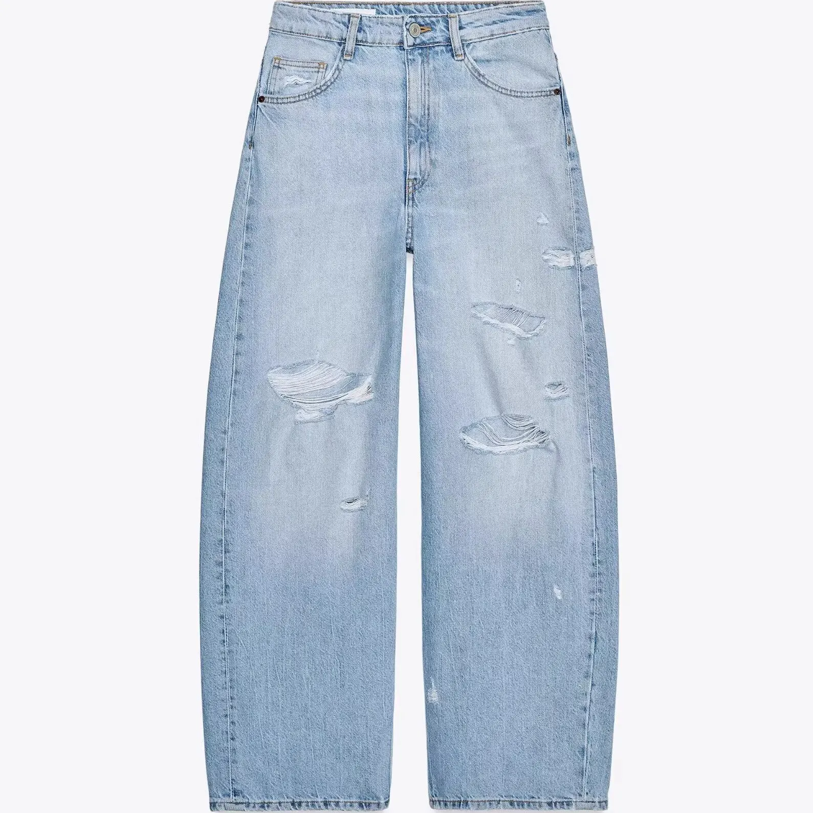 

Широкие джинсы с высокой талией, американский уличный дизайн с декоративными отверстиями, весна 2024, Новое поступление, женские джинсовые брюки премиум-класса