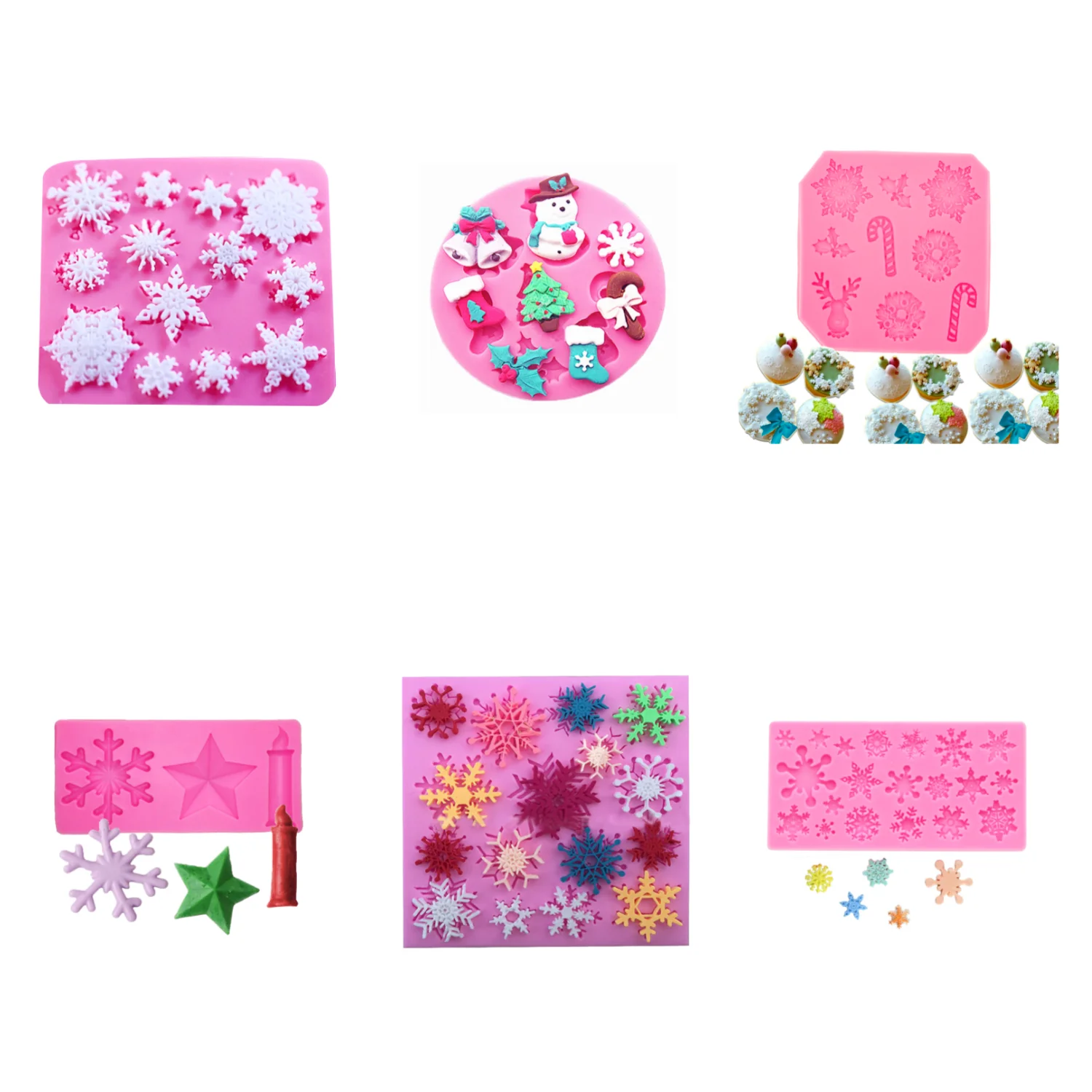 Winter Christmas Snowflake Silicone Mold for Gummy Cake Decorating Sugar Craft Clay Cookie Cupcake Chocolate Baking