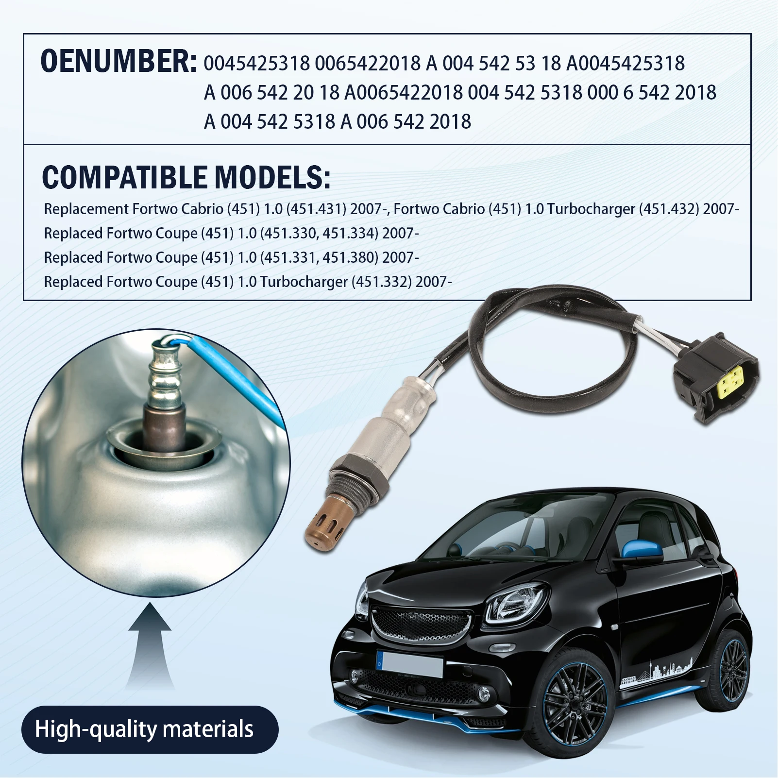 Fortwo Cabrio/Fortwo Coupe(451)용 2 PCS 산소 센서 A0065422018