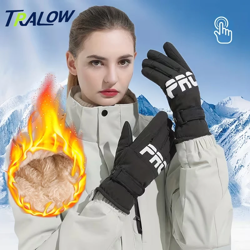 TRALOW Guanti da sci invernali in pile caldo addensato per uomo e donna compatibili con touch screen, per escursioni, sci, attività all'aperto