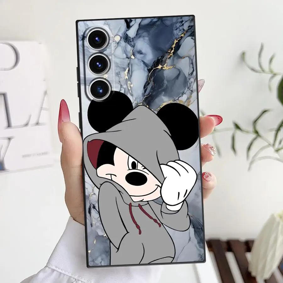Disney mickey caso para samsung galaxy s25 borda s24 plus s21 fe s23 ultra s20 preto macio capa de telefone