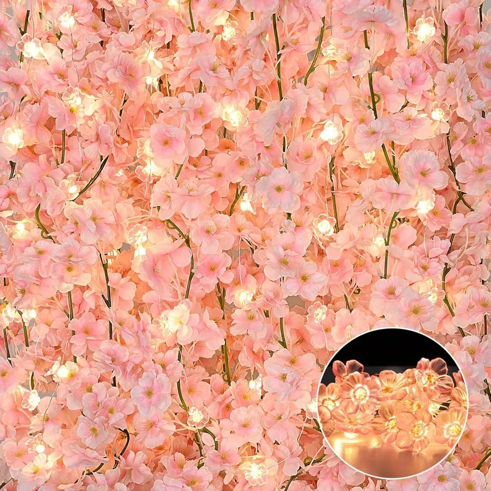 180cm artificial rosa cereja led flor videira casa quarto decoração de mesa cortinas de jardim acessórios diy festa decoração de casamento