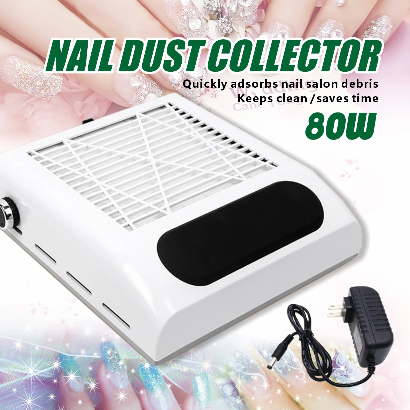 

Nail dust collector with detachable filter, equipped with a powerful vacuum fan vent, suitable for acrylic nail salon equipment