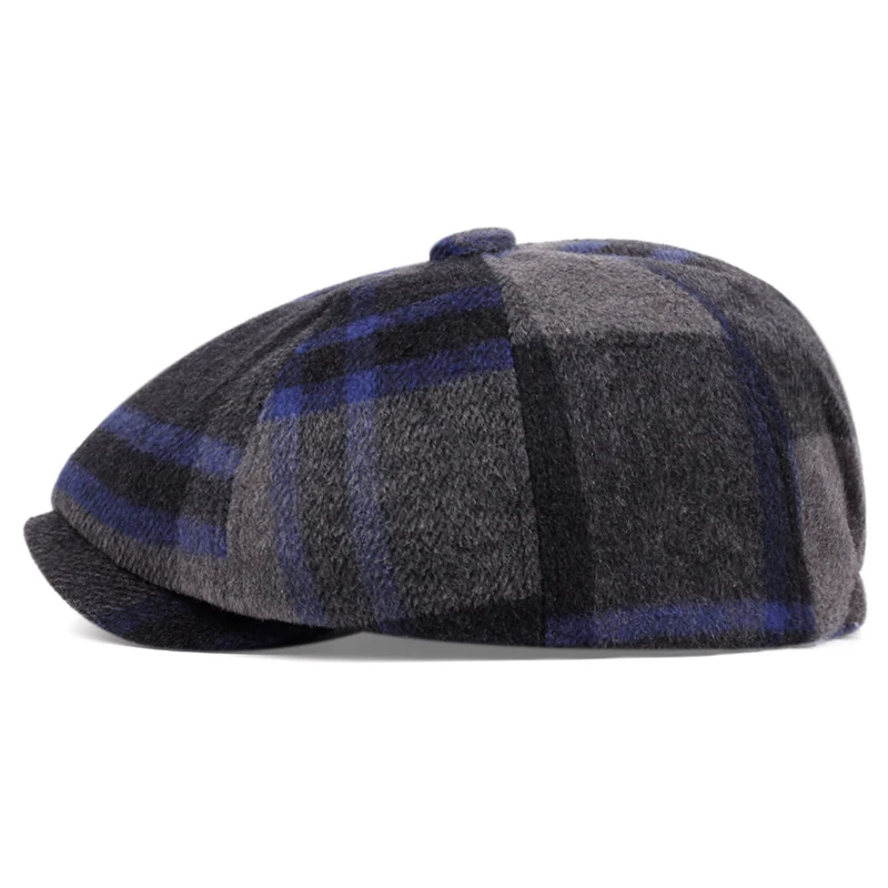 Men\'s Cap Autumn Winter Cotton Newsboy Hats For Men Plaid Flat Caps Gatsby Lvy Cabbies Hat Fashion Vintage Painter Octagonal Hat