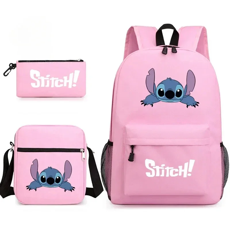 MINISO Disney Stitch Dual Backpack & Shoulder Bag Set with Pen Case - Black Academic Trio for Students Laptop Backpack Back Pack