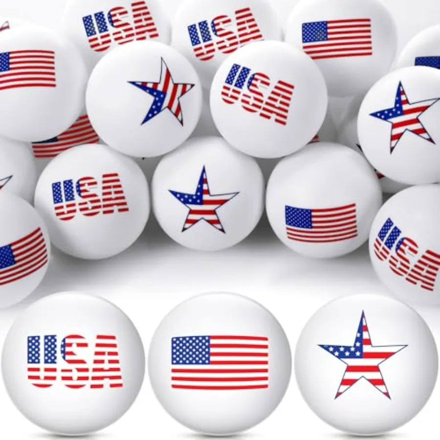 

24 Pcs Independence Day Table Tennis Balls Bulk 40 mm 250th Anniversary Patriotic Table Tennis Ball America Flag USA Star Novel
