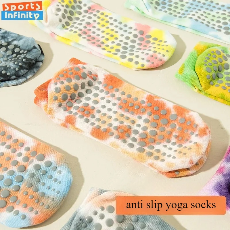 

New Tie Dye Short Tube Yoga Socks Anti Slip Women Professional Pilates Socks Indoor Dance Aerobics Trampoline Floor Sports Socks