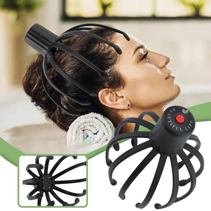 Octopus Electric Scalp Massager 360 Degree Stress Relief Head Massager Portable Hands Free Therapeutic Head Scratcher