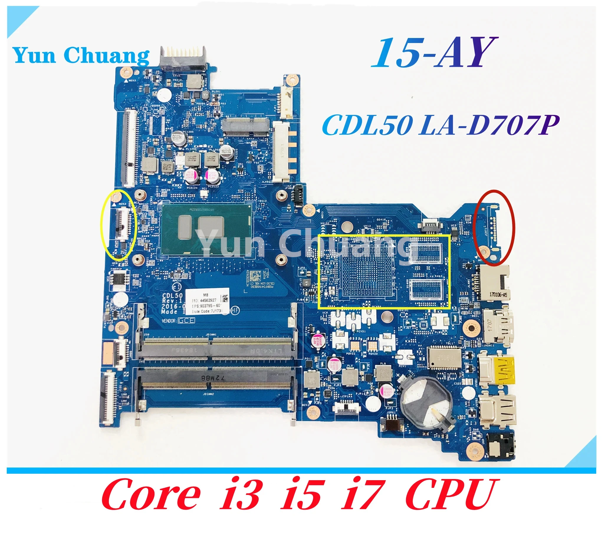 Imagem -02 - Placa-mãe Portátil para hp Cdl50 La-d707p Bdl50 La-d704p Mainboard 854937601 com Core i3 i5 I77500u Cpu Uma Ddr4