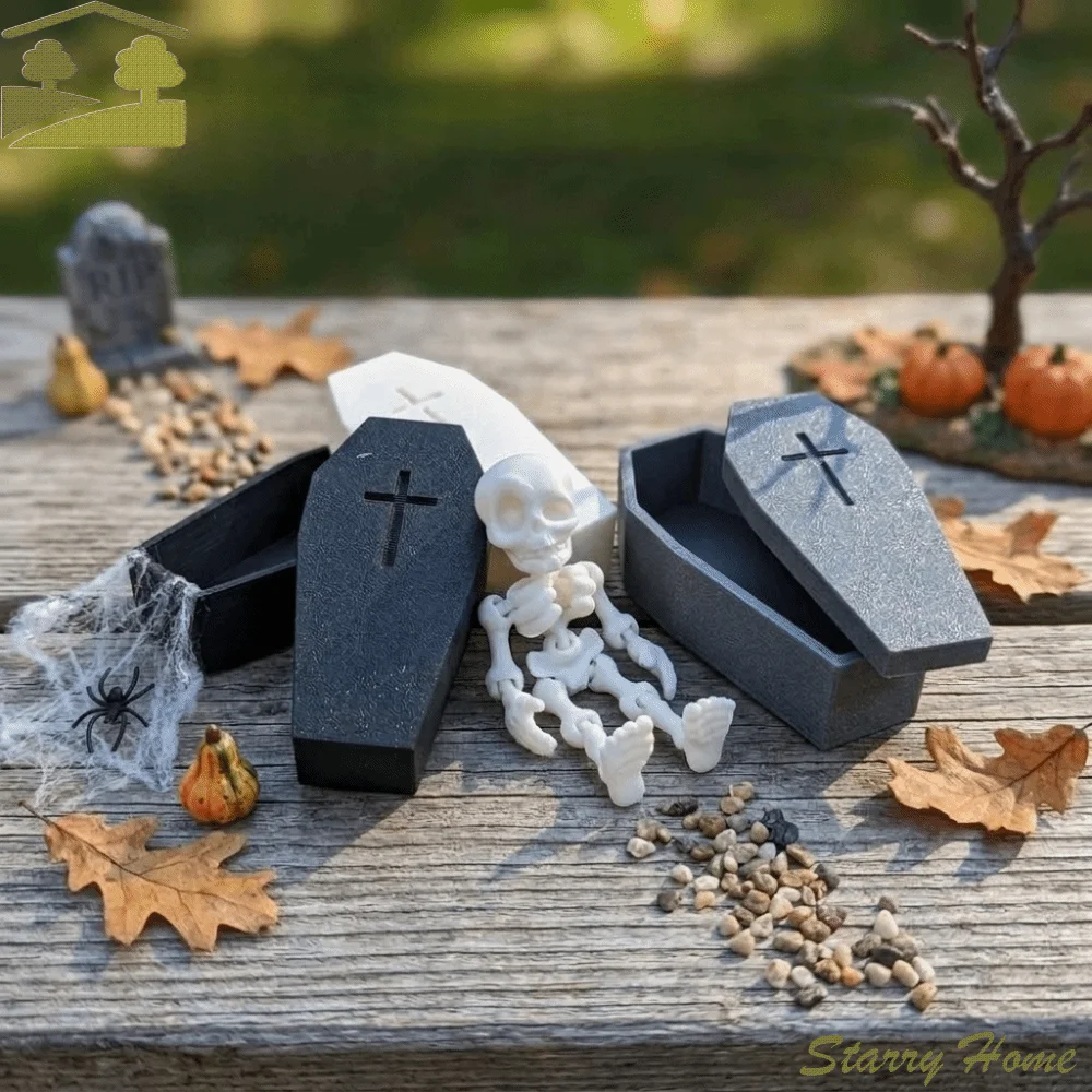Novelty 3D-Printed Articulated Skeleton Removable Plastics Posable Skeleton Flexible Joints Coffin Boxes Halloween Office