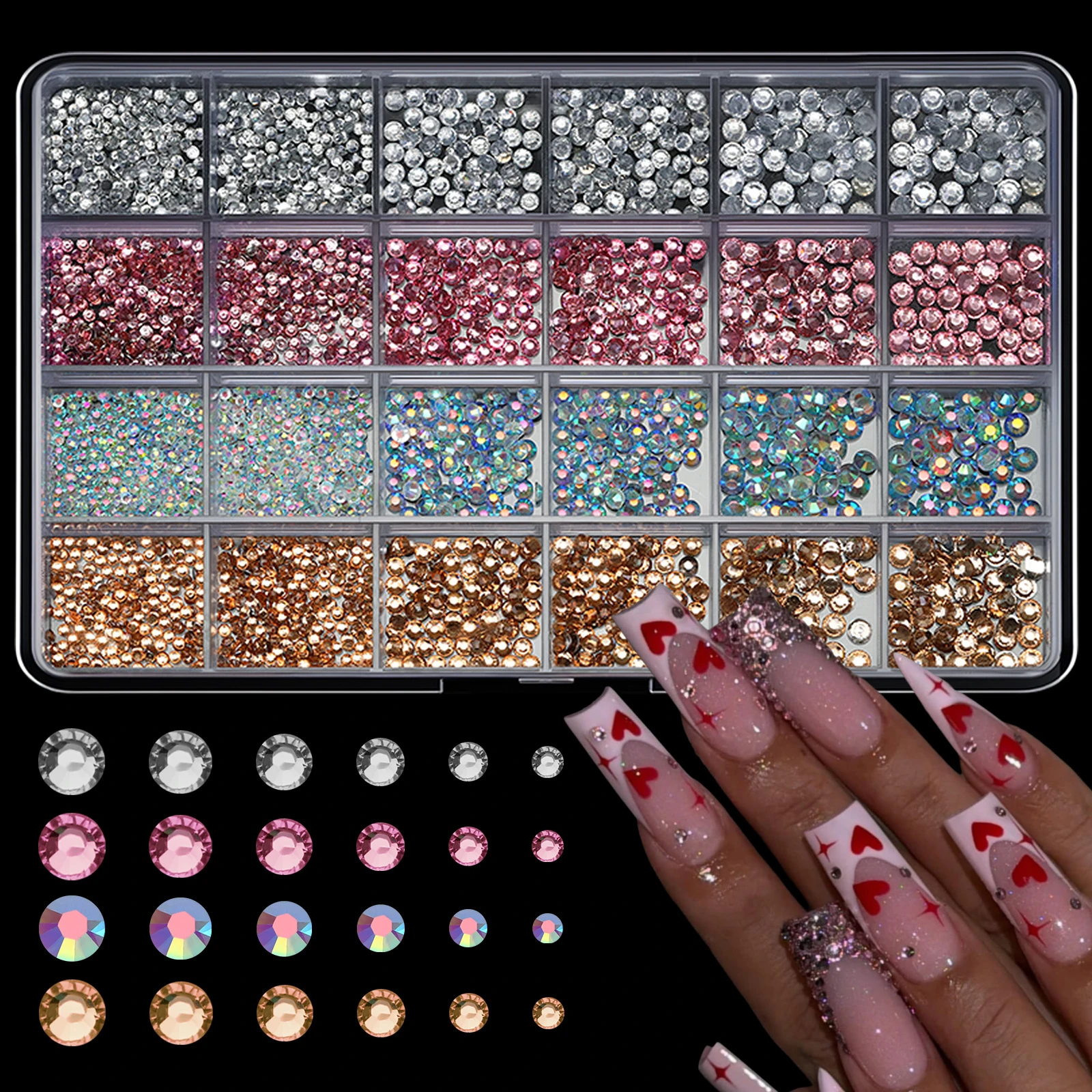 24 Grid Colorful Beadazzling Flatback Nail Drill Resin Shaped Flat-bottomed Rhinestones for Nails Clothing Craft Accessories Kit