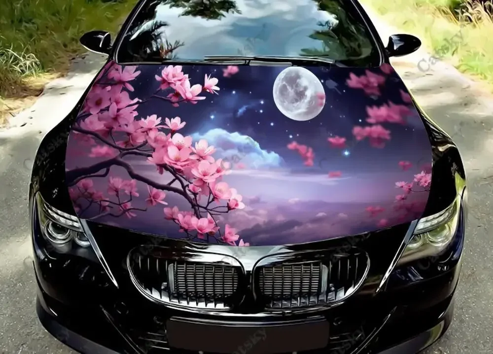 

Cherry Blossom With Moon Car Hood Decal Truck Decals Vinyl Sticker Graphic Wrap Stickers Trucks Cars Bonnet Vinyls