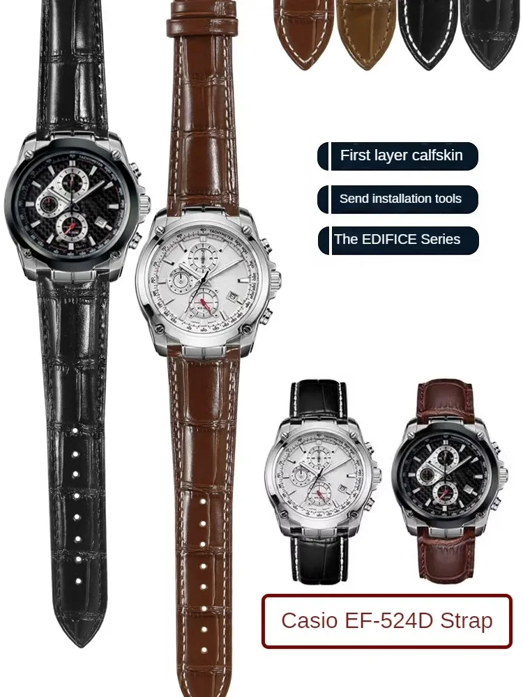 

Compatible with C-asio EF-524D-7A Strap Men's EDIFICE Series 5051 EF-524D Genuine Leather Watch Strap
