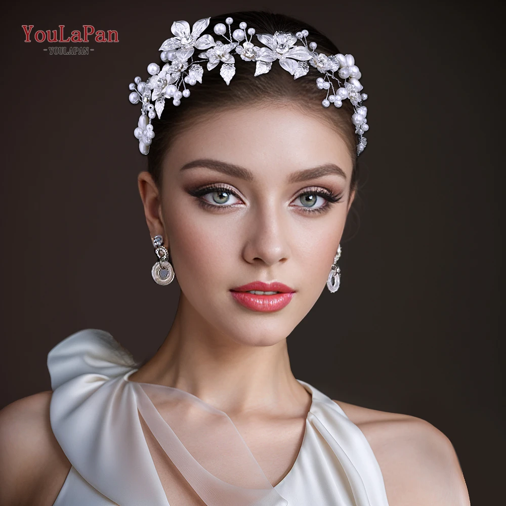 Youlapan-花の形をした合金のヘッドバンド,結婚式の王冠,ティアラ,ヘアジュエリー,シルバーカラー,パール,hp749