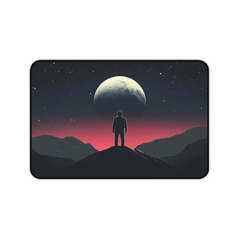 Space Desk Mat Black & Pink Astronaut Mousepad Alien Mars Moon Planet Star Art Minimalist Large XXL Gaming Deskmat Mouse Pad