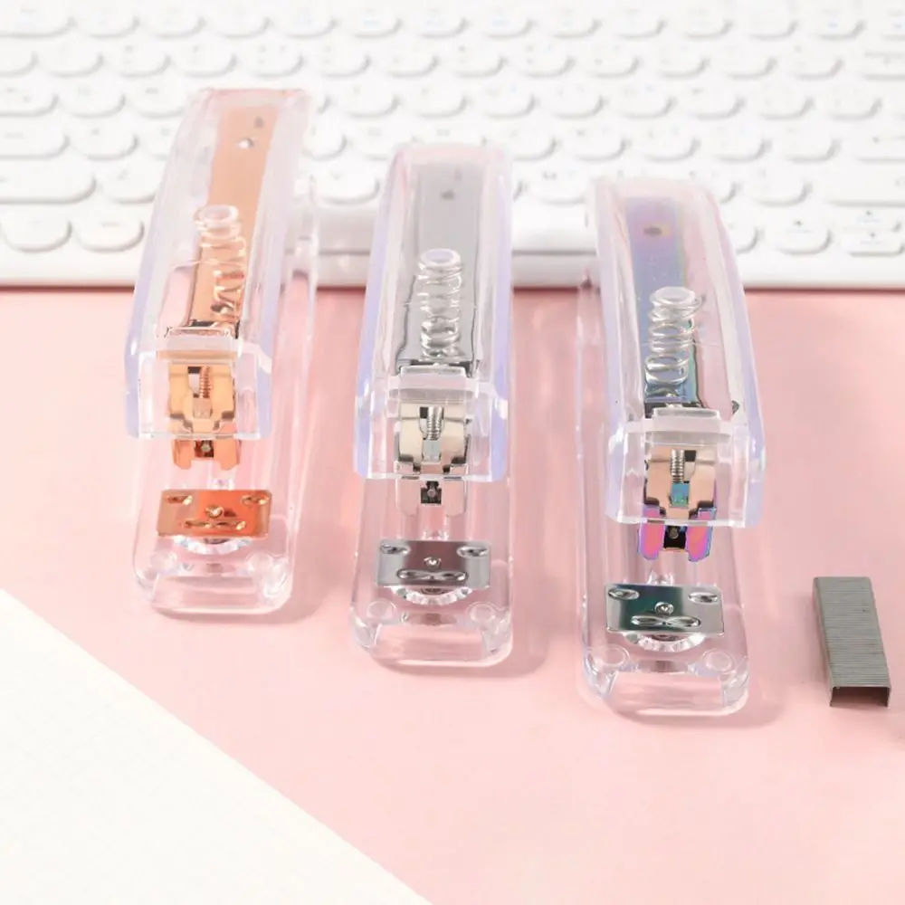 Manual Transparent Stapler Rose Gold Bookbinding Tool Paper Stapler Portable Creative Book Binding Machines