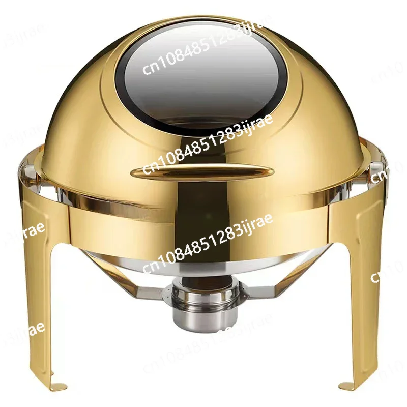 

6L Large Roll Top Round Dining Silver Chafing Dish Food Warmer，Hotel Large Stainless Steel Gold Hot Pot