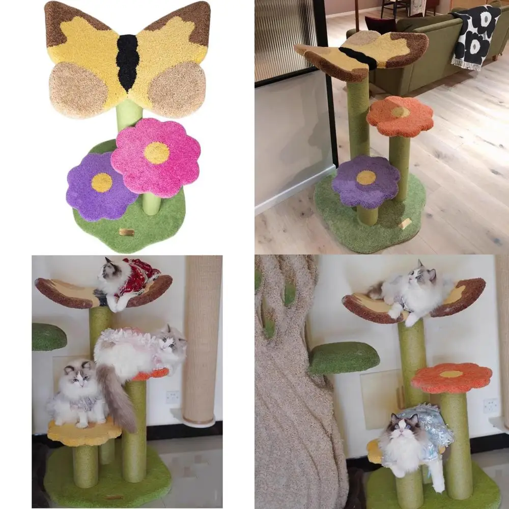 

sturdy cat tower with sisal scratching post, plush butterfly perch, suitable for large cats up to 20 lbs