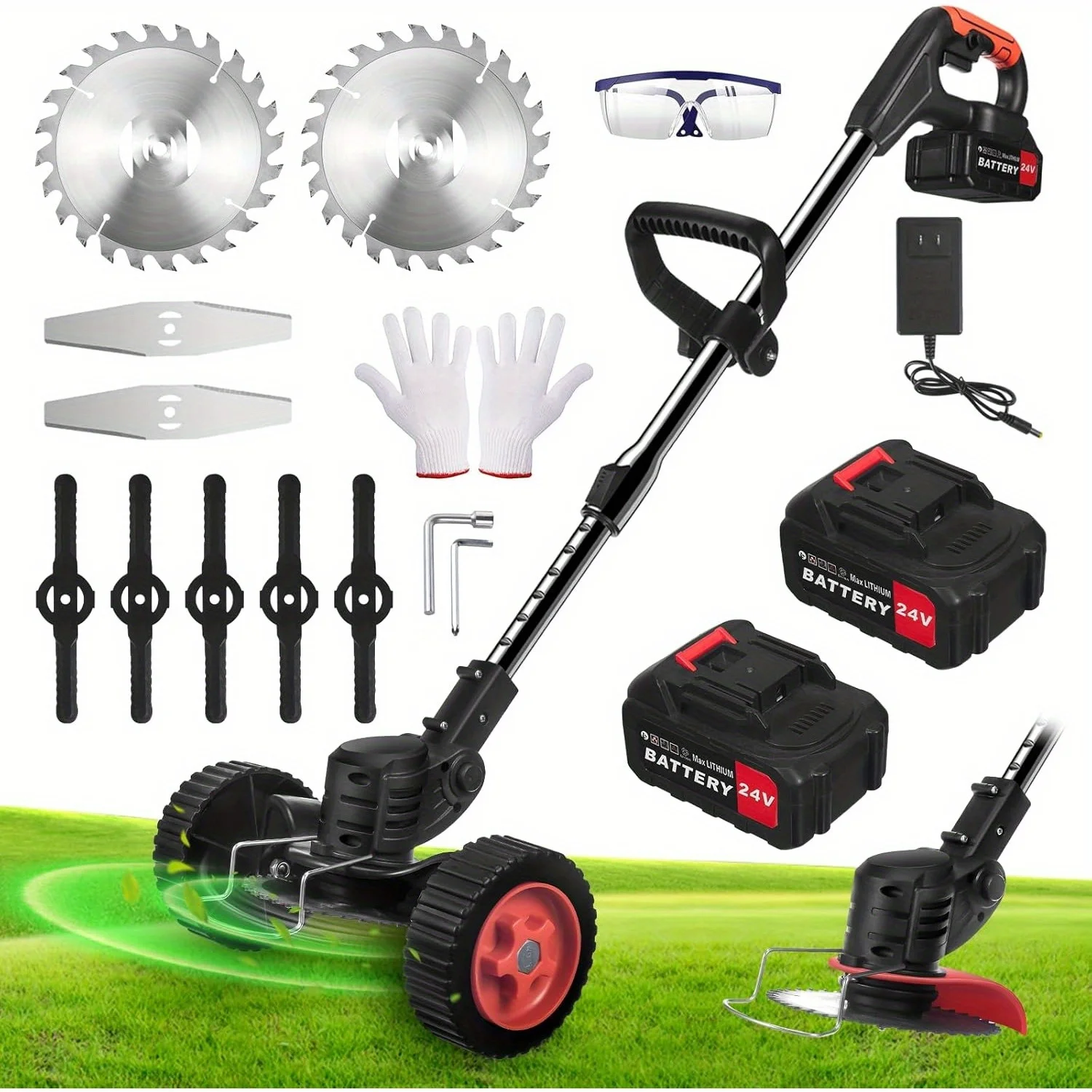 2024 Upgraded Electric Weed Eater Cordless, 24V 2X4.0Ah Weed Wacker Battery Operated, 4-in-1 Lawn Trimmer