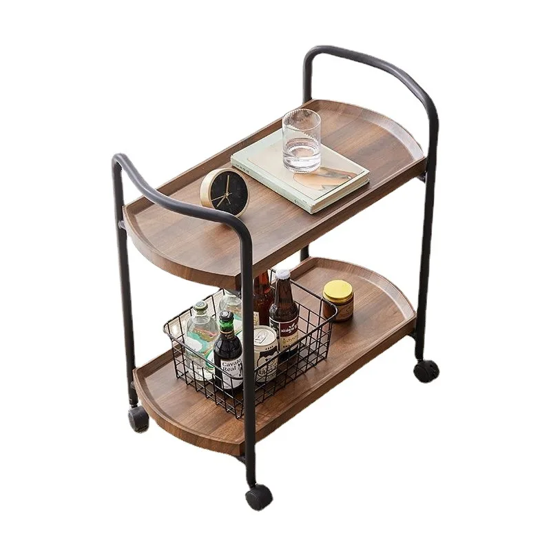 

Hotel restaurant food delivery cart Double-layer solid wood wine Tea cart Dim sum Cake cart 4S shop mobile trolley