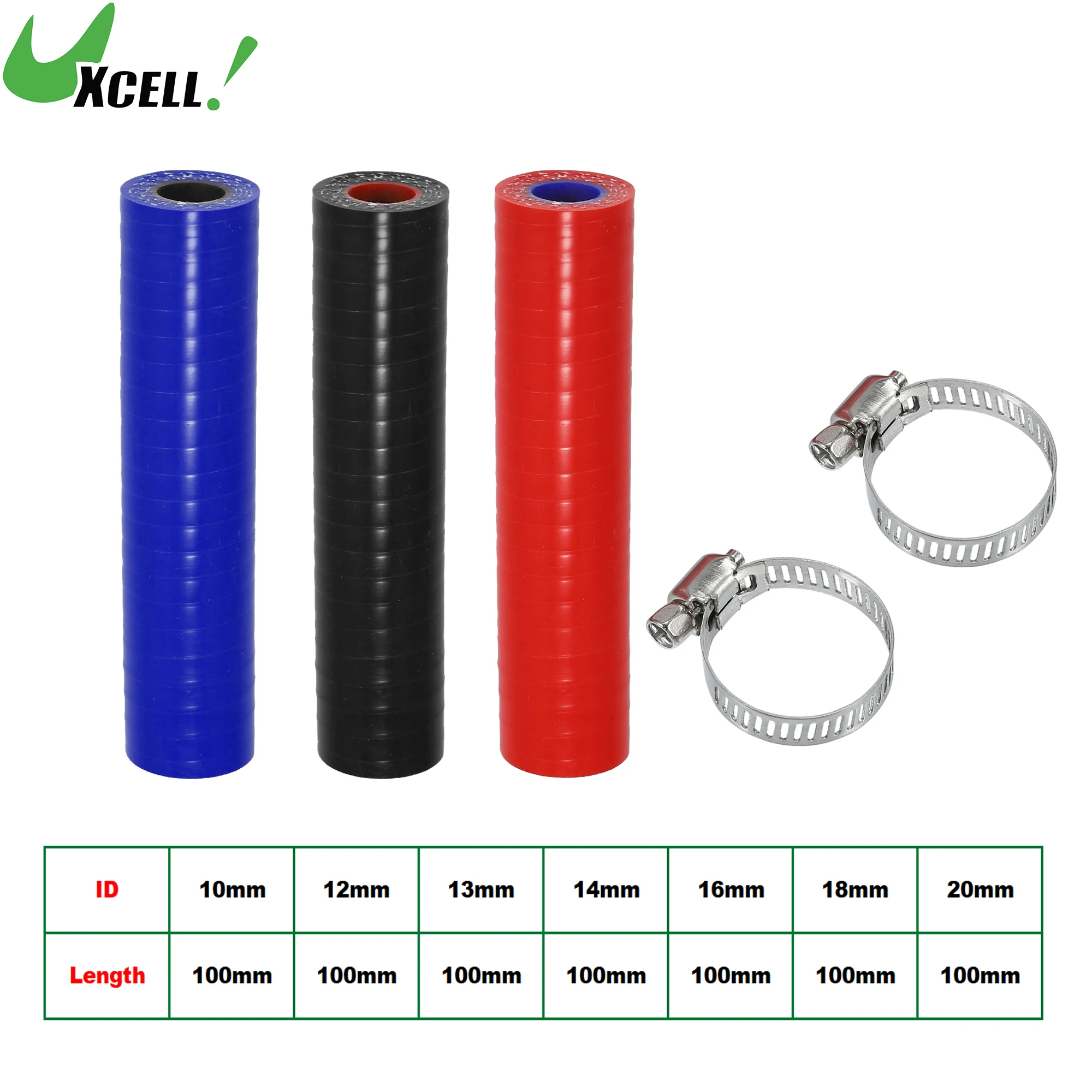 

UXCELL 10mm 12mm 13mm 14mm 16mm 18mm 20mm ID Car Straight Silicone Hose Coupler Intercooler Tube with Clamps 100mm Long