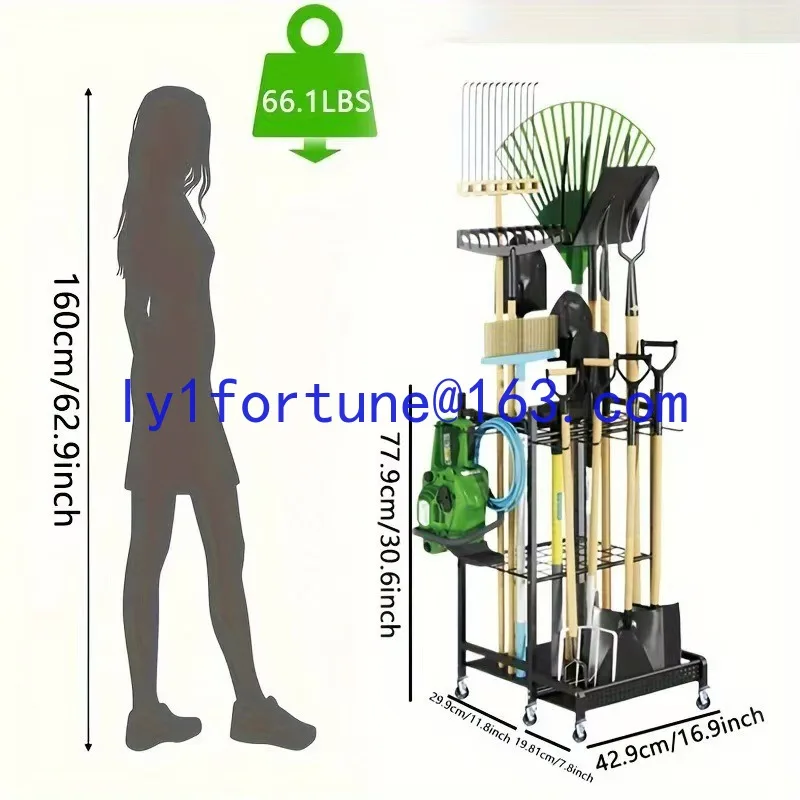 Garden Garden Cleaning Tools Storage Rack Three-layer Wrought Iron Wheel Garden Mobile Agricultural Tools Storage Rack