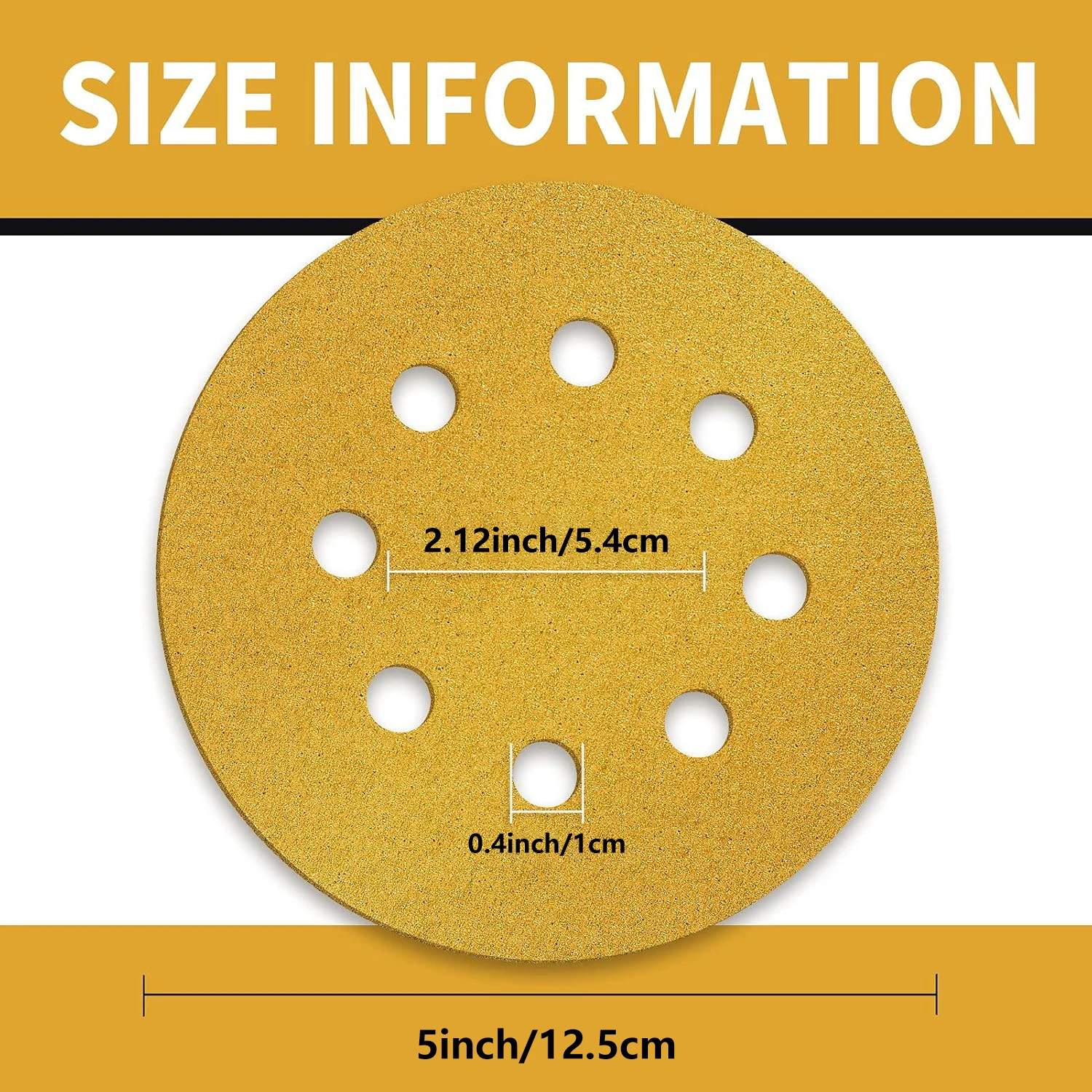 

50 Pieces of 5-Inch 8-Hole Gold-Backed Abrasive Sandpaper Discs, Available in Grits 40/60/80/100/120/150/180/240/320/400,
