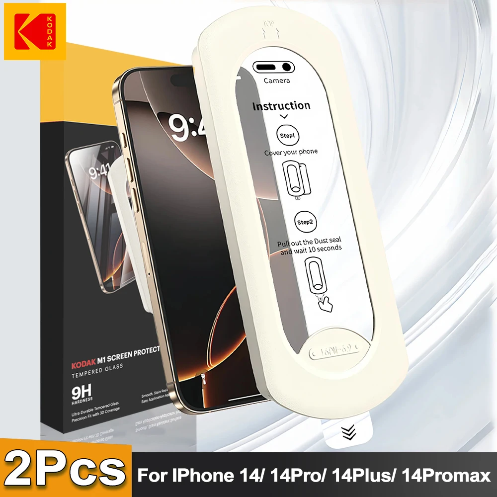 

KODAK 2Pcs For Apple iPhone 14 Pro ProMax Plus Screen Protector Toughened Glass Phone With Install Kit Positioning Accessories
